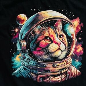 Psychedelic Astronaut Cat Medium Black T-shirt